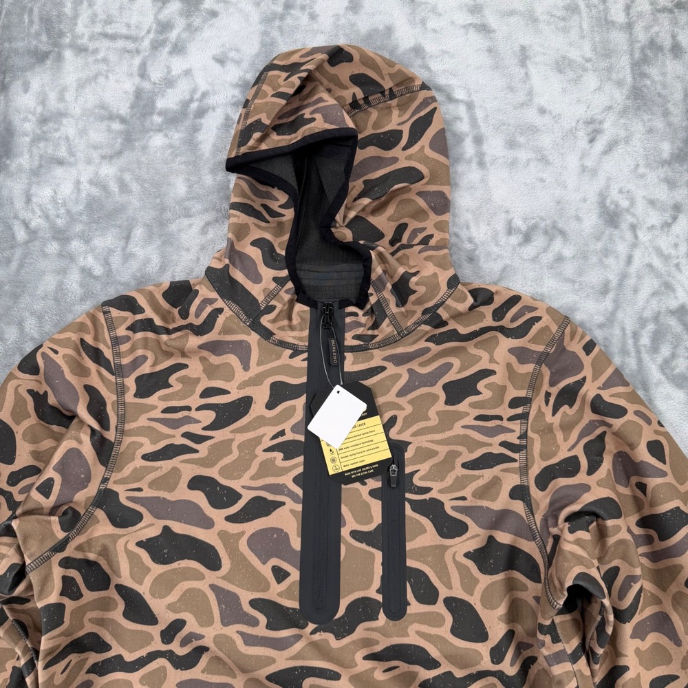 Burlebo Mens duke Duck Camo Quarter Zip Performance Hoodie Water Repellent Small